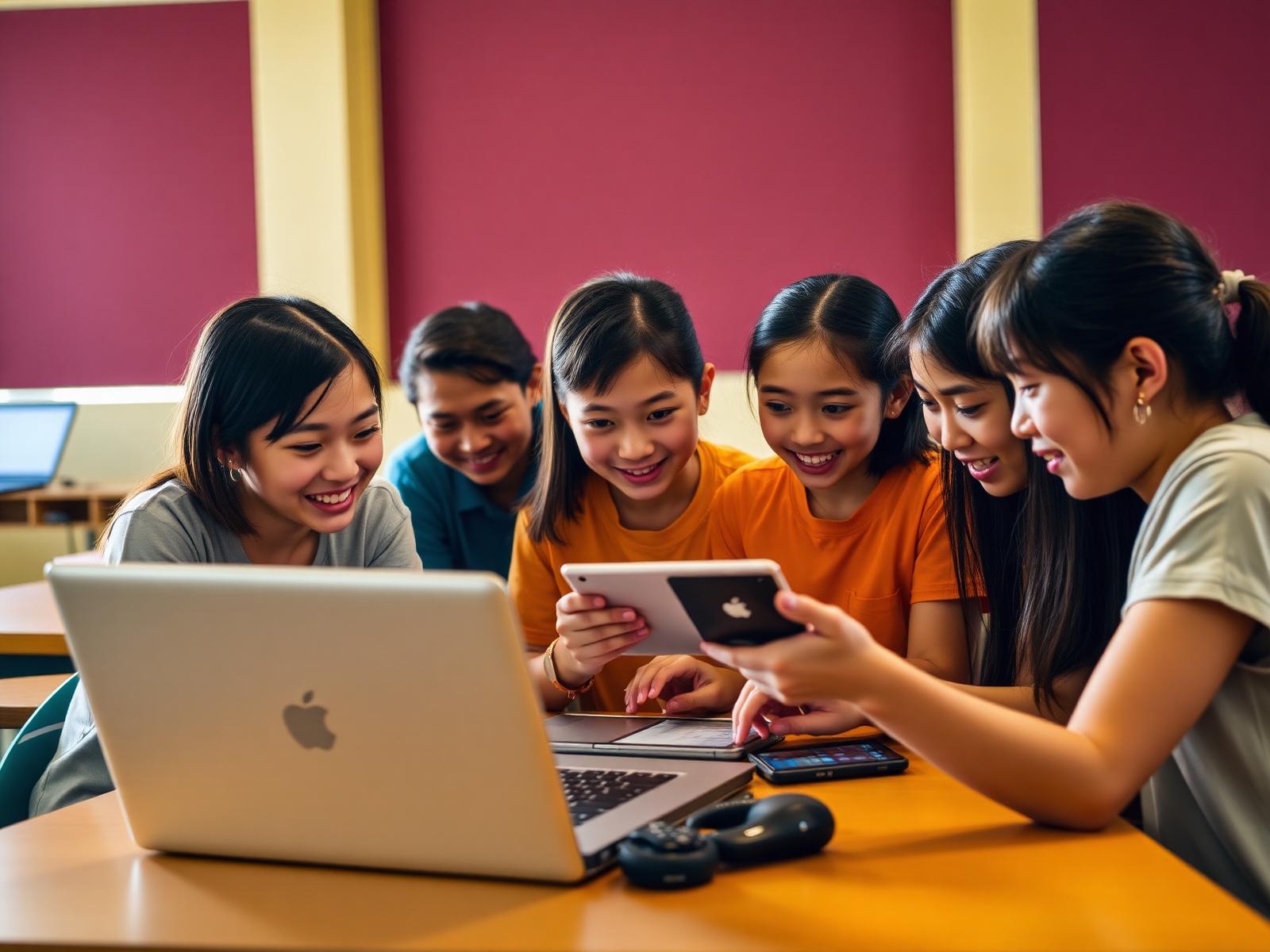 Students learning media literacy together